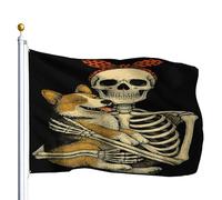 Drapeau Pirate Décoratifs Drapeaux Drôle De Squelette Chassant Un Corgi Halloween Chien Maman Amoureux Des Animaux Résistant À La Décoloration Suspendus Fanion Pour Décorations Manif 90X150Cm