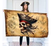 Drapeau pirate - Drapeau Jolly Roger avec carte pirate - Impression recto-verso - Polyester 110D - Double couture - 2 œillets en laiton, grand 110 x 3 pieds