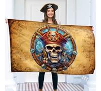 Drapeau pirate - Drapeau Jolly Roger avec carte pirate - Impression recto-verso - Polyester 110D - Double couture - 2 œillets en laiton, grand 110 x 3 pieds
