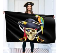 Drapeau Pirate - Drapeau Jolly Roger - Polyester 110Den - Double Couture - 2 Œillets Laiton Grand 1,5 x 0,9 m