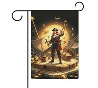 Drapeau pirate Golden Secret Sea Garden - 32,6 x 47,5 cm - Vertical double face - Drapeaux de jardin d'été en lin - Décoration extérieure saisonnière - Drapeau d'extérieur pour ferme, vacances, fête