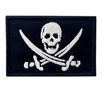 Drapeau Pirate Militaire Moral Brodé Fastener à Crochet et Boucle Patch, Blanc
