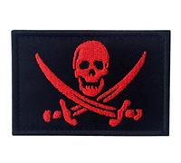 Drapeau Pirate Militaire Moral Brodé Fastener à Crochet et Boucle Patch, Rouge