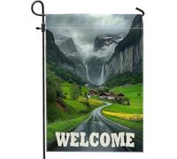 Drapeau Pirate Paysage De Montagne Nature Verdoyante Drapeaux Avec Œillets Personnalisée Bannière Extérieure Pour Événements Célébration Jardin 70X102Cm
