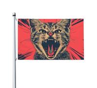 Drapeau Pirates Chaton En Colère Sur Fond Rouge Drapeaux Décoratifs D'Extérieur Décoratif Outdoor Flags Œillets En Laiton Garden Flag For Chambre À Coucher Patio Intérieur 90x150cm