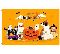 Drapeau Pirates Joyeux Halloween ! Adorables Chiens Déguisés, Chat Citrouille, Lune, Chauve-Souris Garden Flag Drapeaux Décoratifs D'Extérieur Drapeaux De Bienvenue For Salon Patio 90x150cm