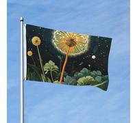 Drapeau pissenlits la nuit - 0,9 x 1,5 m - Robuste - Double face - Grand drapeau de cour pour l'extérieur - Bannière de vacances avec œillets, drapeaux d'extérieur - Décoration murale