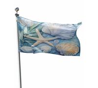 Drapeau Plage, Littoral, Été, Étoile De Mer, Coquillage, Bleu Grand Drapeau Renforcé Avec Imprimé Bannière, Pour Jardin, D'Intérieur, Balcon, 90x150cm