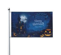 Drapeau pleine lune, châteaux et citrouilles - 9,6 x 1,5 m - Drapeaux d'extérieur double face avec œillets - Décorations pour jardins, cours et intérieur