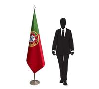 Drapeau Portugal avec mât et pied en inox - drapeau protocolaire pour ambassades, universités, écoles, bureaux. Pied Ø 315mm, inox finition argentée, hampe pointe lance. Code CN1-PT-L