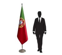 Drapeau Portugal avec mât et pied en inox - drapeau protocolaire pour universités, grandes écoles, lycées, missions diplomatiques. Pied Ø 360mm, inox finition argentée, hampe pointe ronde. Code CN2-PT