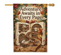 Drapeau pour amoureux des livres avec citation d'aventure d'automne 71,1 x