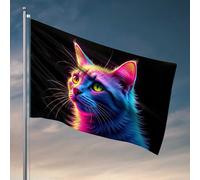 Drapeau pour chambre à coucher chat arc-en-ciel : un drapeau coloré félin portrait drapeaux cool pour homme grotte drapeaux d'extérieur décoratifs (120 x 180 cm)