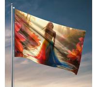 Drapeau pour chambre à coucher Jardin enchanté : une femme dans une robe arc-en-ciel drapeau homme décor campagne décoration (30 x 45 cm)