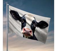 Drapeau pour chambre à coucher - Vache noire et blanche - Portrait - Décoration de campagne - 30 x 45 cm