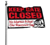 Drapeau pour chambre de fille avec inscription « Keep Gate Closed No Matter What The Raccoon Say » - Décoration de terrasse amusante - Accessoires pour joueurs (30 x 45 cm)