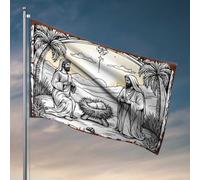 Drapeau pour chambre de fille, deux figurines en peignoirs agenouillés par une mangeoire avec des palmiers et drapeau Mou Drapeaux amusants pour dortoir universitaire filles mari amusant G (152 x 244