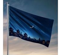 Drapeau pour chambre de fille, horizon urbain sous un croissant de lune. Drapeau pour dortoir drôle décoration d'intérieur (30 x 45 cm)