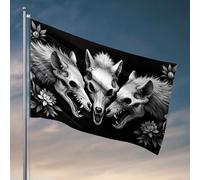 Drapeau pour chambre de fille Motif crânes de loup entourés de motifs floraux complexes. Drapeau d'été Drapeaux décoratifs pour la maison (152 x 244 cm)