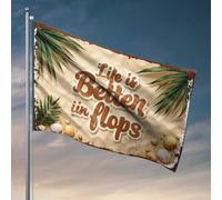Drapeau pour chambre de fille relaxant au bord de la mer : la vie est meilleure en flops - Décoration vintage pour homme (60 x 90 cm)