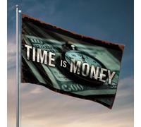 Drapeau pour chambre de fille - Sagesse intemporelle : l'horloge qui coule sur un dollar - Décoration vintage pour homme (152 x 244 cm)