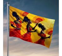 Drapeau pour chambre de fille, trois femmes en robes rouges tenant des éventails. Drapeau d'été Drapeaux décoratifs pour la maison (152 x 244 cm)