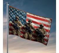 Drapeau pour chambre de fille, trois soldats debout devant le drapeau américain, décorations pour l'intérieur de la maison amusante (30 x 45 cm)