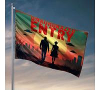 Drapeau pour chambre de filles Entrée non autorisée : Rencontre extraterrestre Drapeau Man Cave Décorations Drapeaux pour Dortoir Collège (152 x 244 cm)