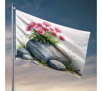 Drapeau pour chambre de filles Un grand rocher avec des fleurs roses qui poussent sur le dessus. Drapeau d'été Drapeaux décoratifs pour la maison (30 x 45 cm)