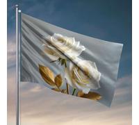 Drapeau pour dortoir amusant avec trois roses blanches avec feuilles dorées. Drapeaux pour dortoir pour gars Décorations d'automne extérieures (60 x 90 cm)