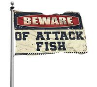 Drapeau pour dortoir amusant « Beware of Attack Fish » - Poster pour gars - Décoration amusante de terrasse (30 x 45 cm)
