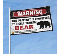 Drapeau pour dortoir avec avertissement amusant « This Property is Protected by A Highly Trained Bear Flag » - Affiches cool pour les gars - Drapeaux amusants (120 x 180 cm)