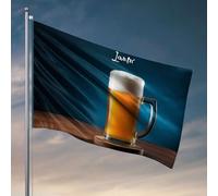 Drapeau pour dortoir drôle Un verre de bière sur une table en bois. Drapeaux de dortoir pour gars Décorations d'automne extérieures (120 x 180 cm)