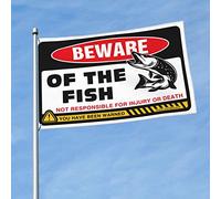 Drapeau pour dortoir humoristique « Beware of Fish » - Poster pour gars - Décoration de patio amusante (152 x 244 cm)