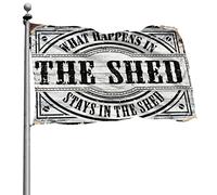 Drapeau pour dortoir humoristique « What Happens In The Shed Stays In The Shed » - Poster pour garçons - Décoration de terrasse amusante (152 x 244 cm)