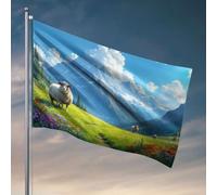 Drapeau pour dortoir, mouton drôle pâturant dans une prairie de montagne. Drapeaux de dortoir pour gars, décorations d'automne extérieures (152 x 244 cm)