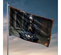 Drapeau pour dortoir, squelette drôle en méditation : un drapeau de sérénité hantée, décoration de maison, panneau de chambre d'université (120 x 180 cm)