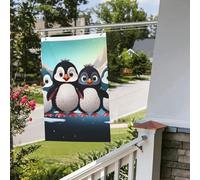 Drapeau pour extérieur - 0,9 x 0,6 m - Robuste - Pour intérieur et extérieur - Résistant à la décoloration - Cinq pingouins mignons - Bannières murales avec œillets - Drapeaux de bienvenue pour fête