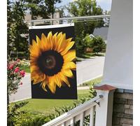 Drapeau pour extérieur - 0,9 x 0,6 m - Robuste - Pour intérieur et extérieur - Résistant à la décoloration - Motif tournesol sur fond noir - Bannières murales avec œillets - Drapeaux de bienvenue pour