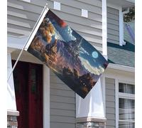 Drapeau pour extérieur - 0,9 x 1,5 m - Robuste - Pour intérieur et extérieur - Résistant à la décoloration - Bannière murale de ville fantastique avec œillets - Drapeaux de bienvenue pour fête