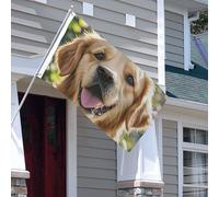 Drapeau pour extérieur - 0,9 x 1,5 m - Robuste - Pour intérieur et extérieur - Résistant à la décoloration - Bannière murale Golden Retriever avec œillets - Drapeaux de bienvenue pour fête saisonnière
