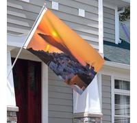 Drapeau pour extérieur - 0,9 x 1,5 m - Robuste - Pour intérieur et extérieur - Résistant à la décoloration - Drapeau de maison, île Grèce, coucher de soleil - Bannières murales avec œillets - Drapeaux