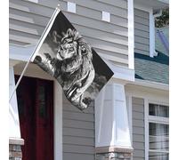 Drapeau pour extérieur - 1,2 x 1,8 m - Drapeaux de jardin résistants pour intérieur et extérieur - Illustration lion noir et blanc - Drapeau de bienvenue - Drapeau de maison double face avec œillets
