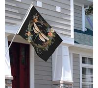 Drapeau pour extérieur - 1,2 x 1,8 m - Drapeaux de jardin résistants pour intérieur et extérieur - Image de libellule dans une couronne - Drapeau de bienvenue - Drapeau de maison double face avec