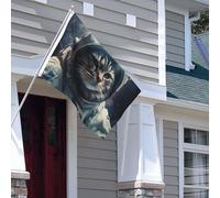 Drapeau pour extérieur - 1,2 x 1,8 m - Robuste - Pour intérieur et extérieur - Pour jardin - Astronaute - Chat dans l'espace - Drapeau de bienvenue - Drapeau double face avec œillets en laiton
