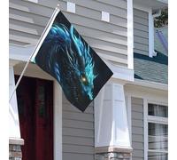 Drapeau pour extérieur - 1,2 x 1,8 m - Robuste - Pour intérieur et extérieur - Pour jardin - Pour toutes les saisons - Dragon cyan - Drapeau de bienvenue - Drapeau double face avec œillets en laiton