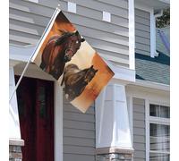 Drapeau pour extérieur - 1,2 x 1,8 m - Robuste - Pour intérieur et extérieur - Pour jardin - Silhouette de cheval marron - Drapeau de bienvenue - Drapeau double face avec œillets en laiton - Bannières