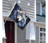Drapeau pour extérieur - 1,2 x 1,8 m - Robuste - Pour intérieur et extérieur - Pour jardin - Tête de loup sur fond bleu - Drapeau de bienvenue - Drapeau de maison double face avec œillets en laiton
