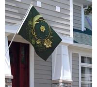 Drapeau pour extérieur - 1,2 x 1,8 m - Robuste - Pour intérieur et extérieur - Pour jardin - Toutes saisons - Pour Ramadan sur papier peint vert - Drapeau de bienvenue - Drapeau de maison double face