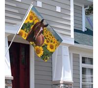 Drapeau pour extérieur - 1,2 x 1,8 m - Robuste - Pour intérieur et extérieur - Pour tous les temps - Drapeau de jardin - Cheval et tournesol - Drapeau de bienvenue double face avec œillets en laiton